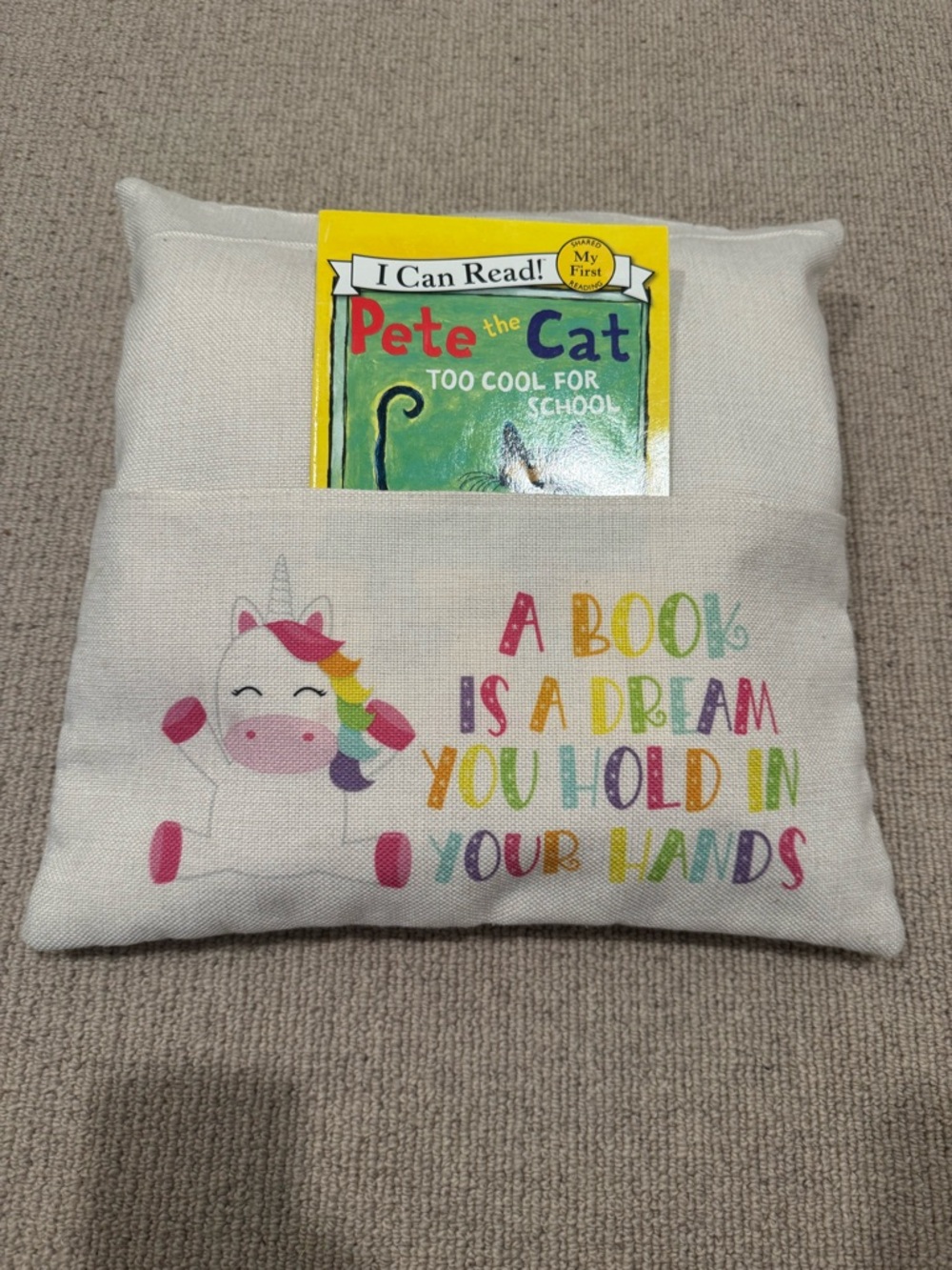 Book Sleeve Pillow with Unicorn Design - Multicolor